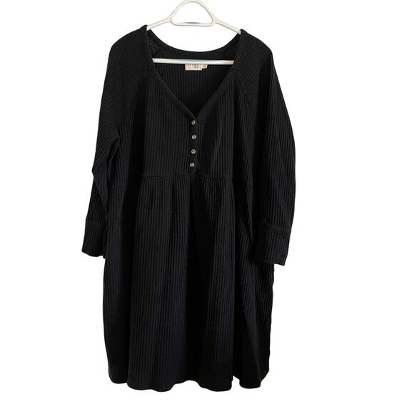 Cottagecore Black Button Front Midi Dress Textured Gauze Boho Loungewear 2XL - Picture 1 of 8